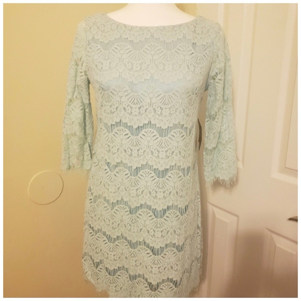 Jessica Howard Women's Lace Shift Dress 3/4 Sleeve Size 18W In Mint